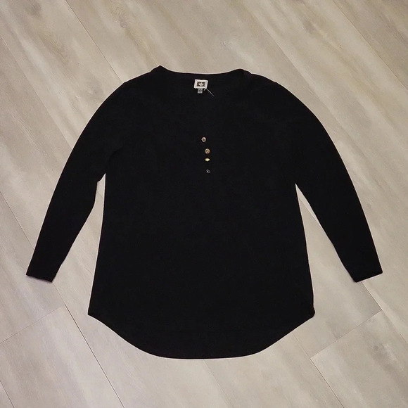 🛍Anne Klein Long‎ Sleeve Gold Buttons Black Blouse Size Small - Picture 1 of 6